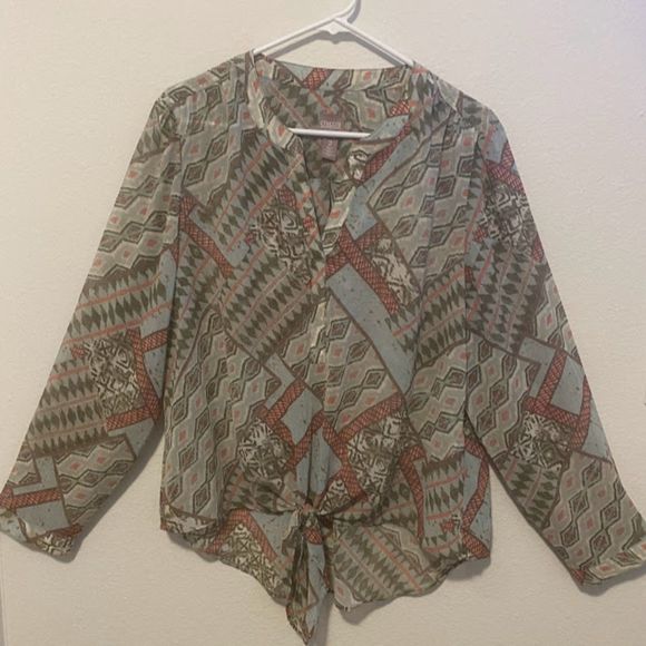 CHICO'S Sheer Tie Front Blouse 2 - Picture 1 of 8